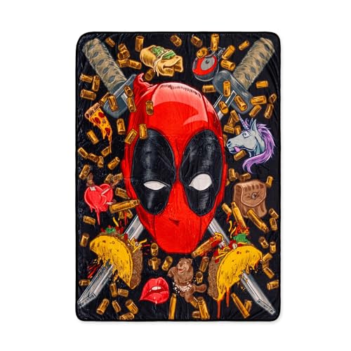 Marvel Deadpool Icons Fleece Throw Blanket | Soft Polyester Cover for Sofa Bed | 45 x 60 Inches