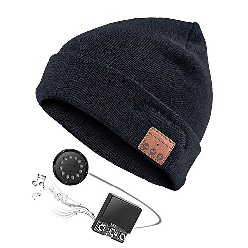 Zibaar Latest Bluetooth V4.1 Bluetooth Headphone Beanie Wireless Bluetooth Hat with Removable Bluetooth Headset and Microphone; Hands Free Talking, Plain Cuff Design - Unisex - Black