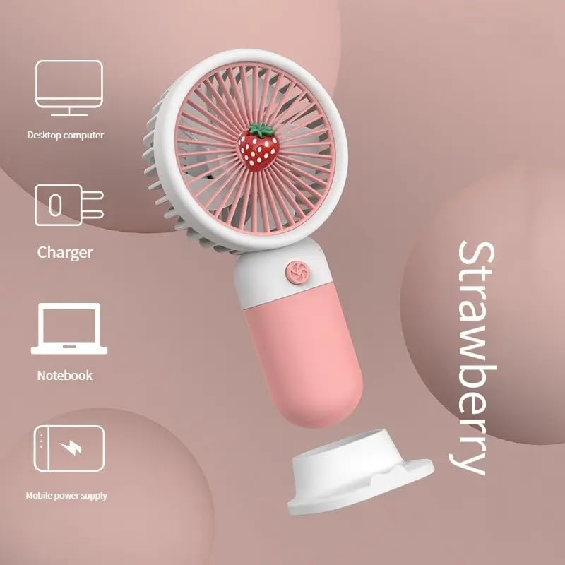 Image of MIRADH Mini Handheld Fan (Upto 6 Hours Running) Rechargeable 2000 Mah Battery Operated Portable Fan, Desk Fan, Carry It Anywhere (Pink)