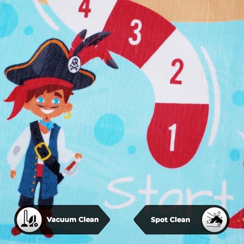 Image of Story@Home Kids Play Mat Carpet 3x5 ft | Anti-Skid Rug for Playroom | Sea Pirates Theme | Super Soft Polyester Floor Mat for Boys & Girls | Sky Blue Crawl & Play Carpet
