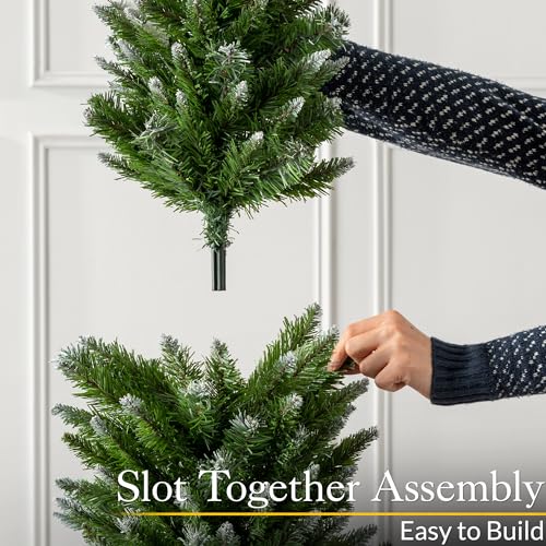 Christow Frosted Pencil Christmas Tree 7ft, Artificial Slim Snowy Spruce, Indoor Home Xmas Decoration, Natural Looking Dual Tone PVC Needles, Easy Assembly with Stand (tree... - Image 4