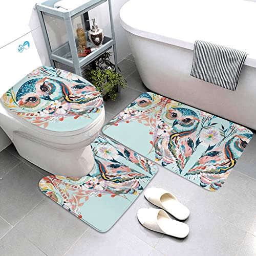Animal Cute Owl Print Rug Mats Pads Badematte Badezimmerteppich Set 3-teilig + Konturteppich + Toilettendeckelbezug – Bild 4