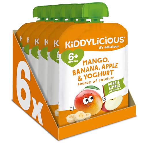 Kiddylicious Mango Banana & Apple Fruit Pouches - Suitable for 6+ Months - 6 Pack