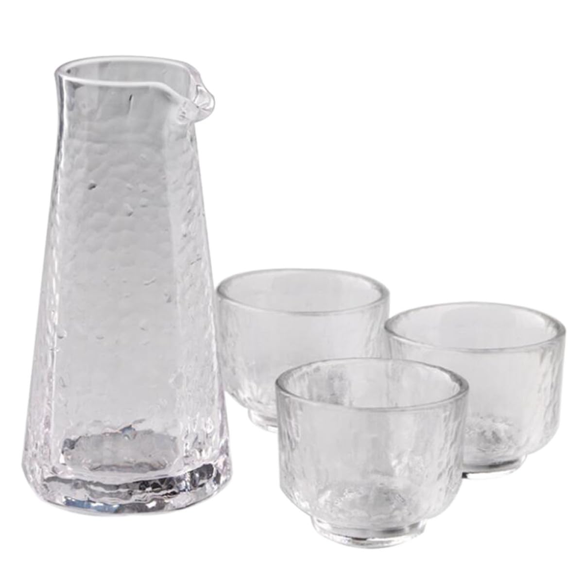 Set Sakè Giapponese Vetro Trasparente 1 Bottiglia Collo Stretto 3 Bicchieri Design Raffinato per Degustazione Liquori e Intrattenimento Casa