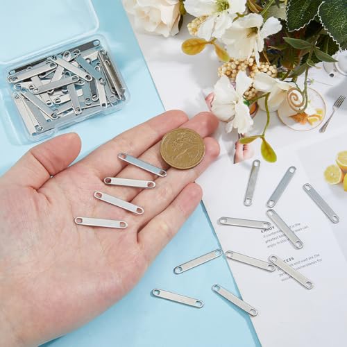 DICOSMETIC 60Pcs Stainless Steel Blank Tags Rectangle Link Charm Metal Stamping Blank Engraved Pendant Bar Link Charms Pendants with 2 Holes for Jewelry Making DIY Craft - Image 3