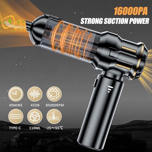 Image of Handheld Car Vacuum Cordless, Mini Vacuum Cleaner Rechargeable, 16000Pa Hand Held Vacuum Cleaner Portable, Small Vacuum with Multi-Nozzles, Dust Duster for Car Home Office Pet (Black Gold)
