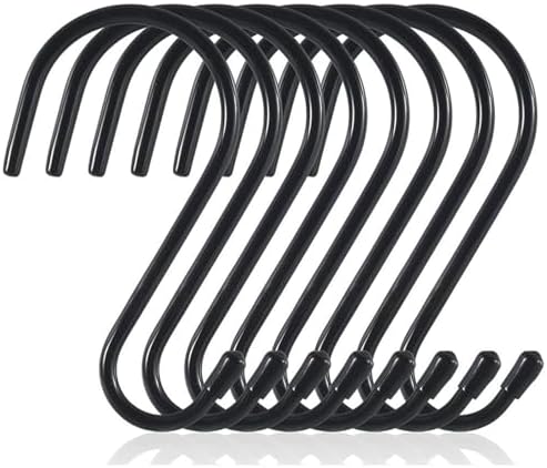 RVLZKCPG 8 Stück S Haken Groß 15CM Edelstahl Haken zum Einhängen Belastbar bis 30KG S-haken Schwarz Vinylbeschichtet Schwerlasthaken Metallhaken Anti-Rost Haken für Küche Badezimme