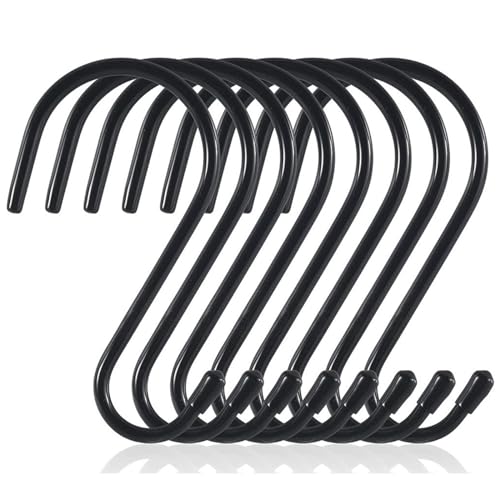 RVLZKCPG 8 ganchos en S grandes de 15 cm de acero inoxidable para colgar, soporta hasta 30 kg, ganchos en forma de S, color negro, revestimiento de vinilo, ganchos de metal resistentes al óxido para