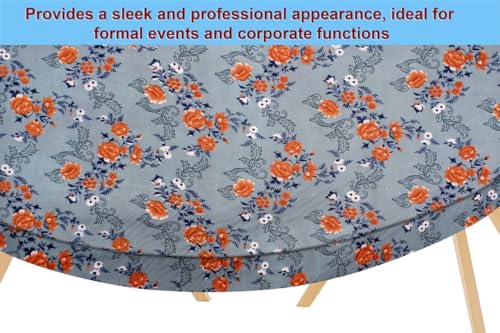 Image of The Furnishing Tree Elastic Oval Dining Table Cover WxL 42x72 in Inches Polyester Floral Pattern Blue