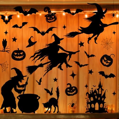 COCHIE Large Halloween Witch Window Clings 6 Sheets, Vintage Spoo...