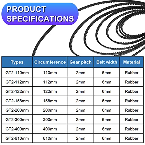 DAOKAI GT2 geschlossener Zahnriemen 6 mm breite geschlossener Schlaufe aus Gummi 110 mm 112 mm 122 mm 158 mm 200 mm 300 mm 400 mm 610 mm + GT2 Pulley 20 Zähne