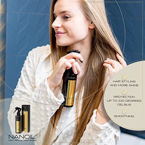 Foto von Nanoil Heat Protectant Spray – Hitzeschutzspray für Haare 200 ml, Schutz vor hohen Temperaturen, einfaches Haarstyling, aufgeblähte, dünne und häufig gestylte Haare