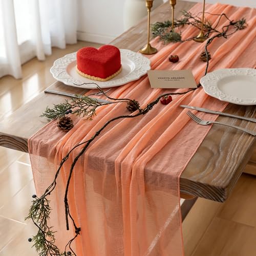 Keketoarrange 6pcs Fresh Salmon Cheesecloth Table Runner Valentines Decor Peach