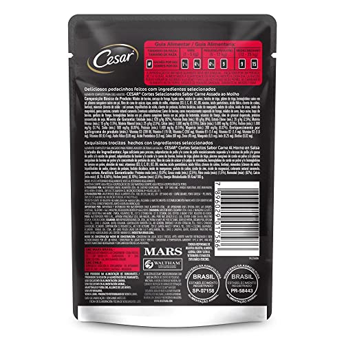 Ração Úmida Para Cachorros Cesar Sachê Cortes Selecionados Carne Assada ao Molho Adultos 85g