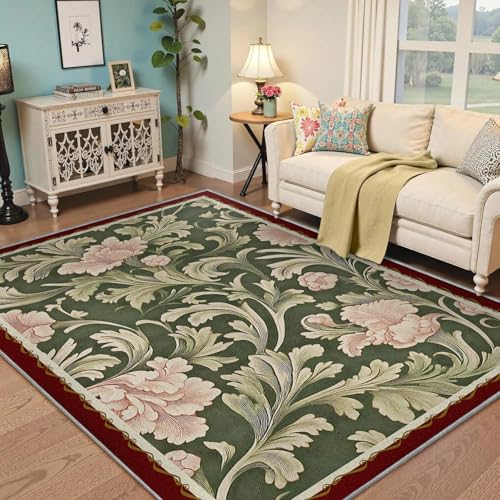 Tapis 100x150cm victorien vert avec fleurs roses pour salon cuisine bureau - 3