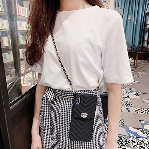 Luvi For Iphone Xr Wallet Case With Neck Strap Crossbody Chain Credit Card Holder Slot With Handbag Wrist Strap Protective Cover For Girls Women Silicone Shockproof Case For Iphone Xr Black #TOP6