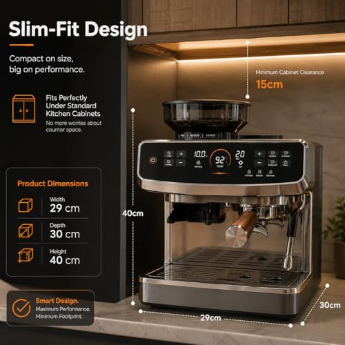 Image of Coffee Machine with Grinder for Home, 20 Bar Automatic Coffee Machine Bean to Cup, Barista Style Coffee Maker with Milk Frother Wand, Professional Espresso Maker for Office