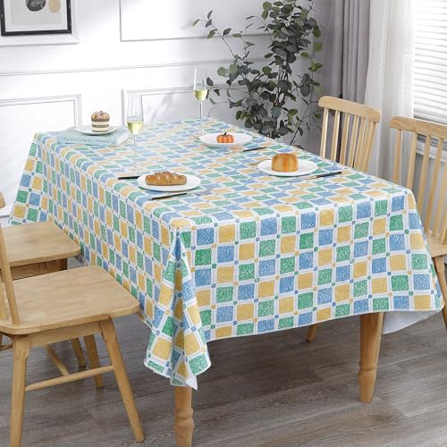 Image of Walrus Heavy Duty Vinyl Tablecloth with Flannel Backing Waterproof Oil-Proof Plastic Table Cloth Stain-Resistant Wipeable Table Cover for Indoor and Outdoor (Stained Glass Checkered,60x84 Inch)