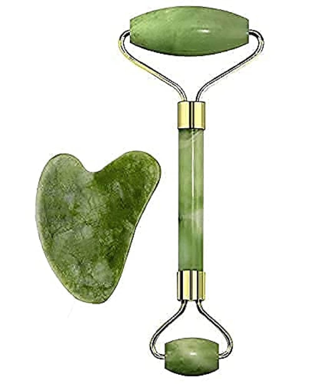 Diksharth Roller Face Massager For Women Men | 100% Natural Jade Stone Facial Roller Massage with Gua Sha Tool for Face Eye Neck Foot Massage | Skin care And Anti-Aging Therapy*-/ (green)