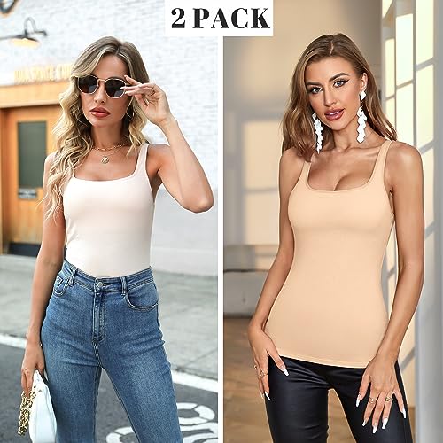 Image of V FOR CITY Non-Padded Shelf Bra Tank Top for Women Cotton Adjustable Wide Strap Camisole Basic Cami Shirts 2 Pack