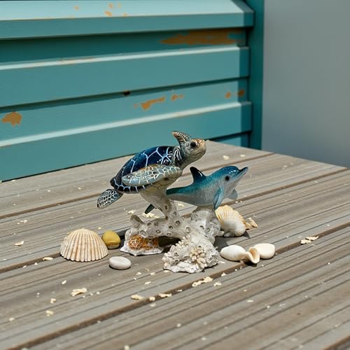 Image of AUGEN Polyresin Dolphin and Turtle Statue Showpiece for Home Decor Decoration and Gifting (1767F11, 11.5cm)