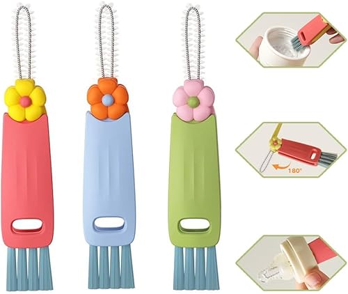 Cepillo de limpieza de tapa de taza 3 en 1, 3 cepillos multifuncionales de limpieza de tapa de taza con raspador, hendidura, cepillo en ángulo, para
