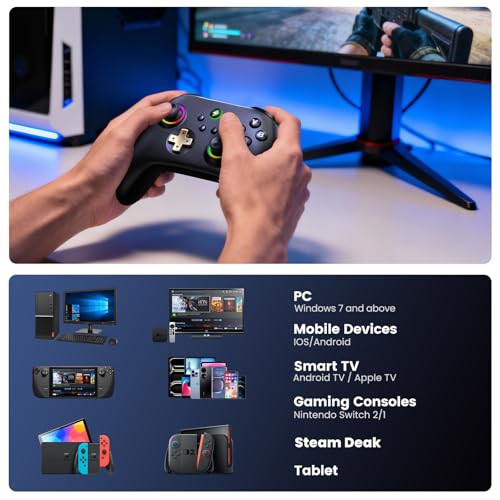 Image of Wireless PC Gaming Controller - Hall Effect Joystick - No Drift, 2.4G & Wired 1000Hz Polling Rate, Remappable Buttons, Turbo & Vibration, Bluetooth Gamepad for PC /Switch /iOS /Android with Charging Dock