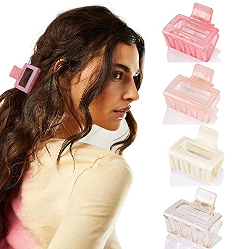 Canitor 4 Pcs Hair Clips For Women Hair Claw Clips Acrylic Small Hair Clips Square Jaw Clips Barrettes Claw Hair Clips Butterfly Hair Clips（Jelly Pink, Jelly Light Pink , White , Transparent） #TOP6