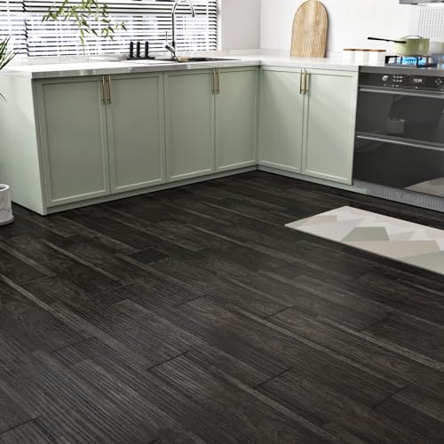 Carreaux de sol en vinyle noir imperméable à décoller et à coller - 3
