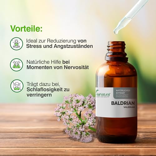Baldrian Tropfen Hochdosiert 180mg/ml 50ml - Reduziert Stress & Unruhe und Unterstützt Besseren Schlaf - Valerian Root Stress Tropfen - Soria Natural