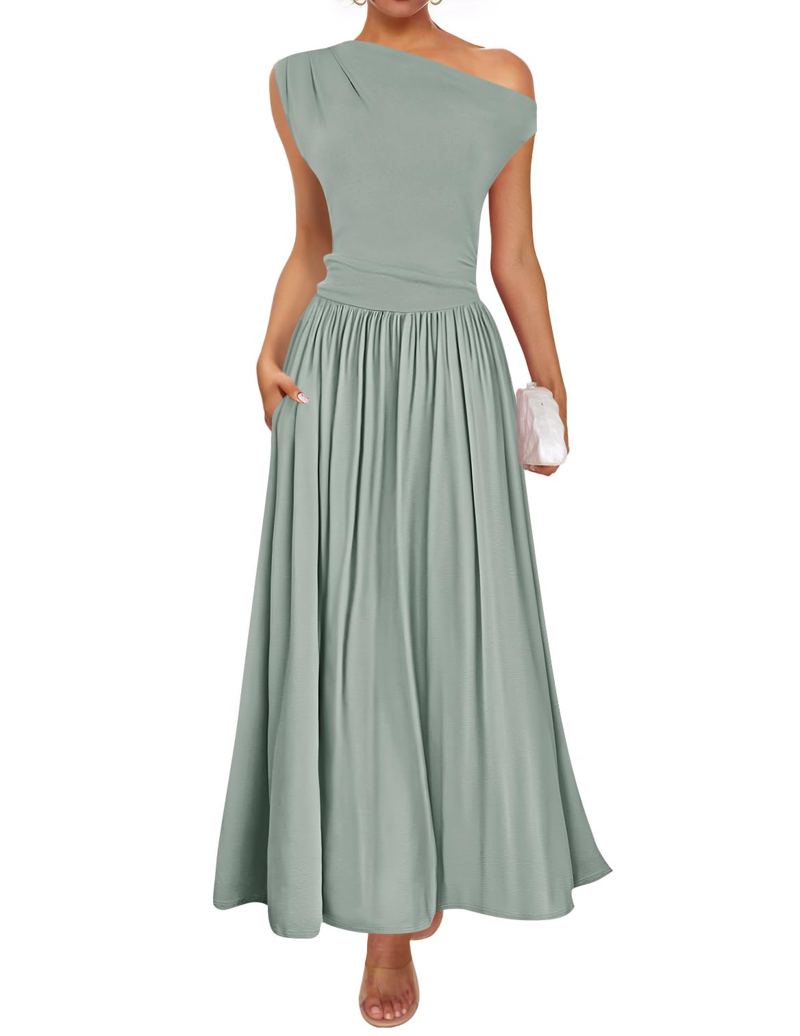 ZESICA One Shoulder Maxi Dress