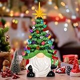 Lighted Christmas Gnomes Decorations, 8 Inch Faceless Old Man Ceramic Christmas Tree,...