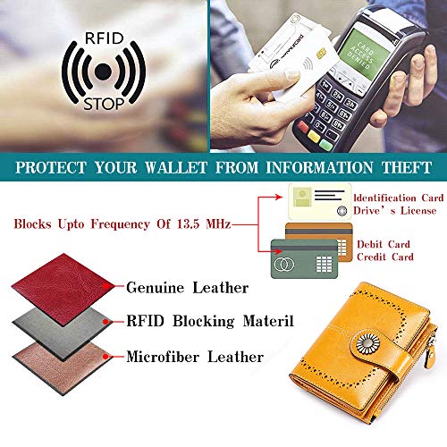 Image of SENDEFN Small Womens Wallet Leather Bifold Card Holder RFID Blocking with Zipper Coin Pocket