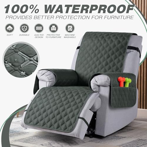 Image of TAOCOCO 100% Waterproof Recliner Covers, Recliner Sofa Covers with Leg Straps, Reversible Recliner Couch Cover for Reclining Chair, Washable Couch Protector for Pets Kids(1 Seater 28 inch, Dark Gray)