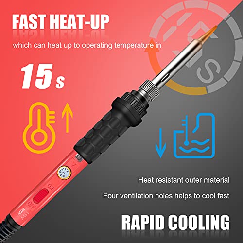Soldering Kit, 60W Soldering Iron, 110V Welding Kit with Ceramic Heater, Portable Solder Irons with 5pcs Extra Tips, Stand, Solder Tube, Sponge, for Electronic Repair - Image 4