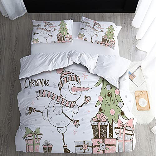 Drfqsk Duvet Cover Queen Size, 3 Pieces Cartoon Christmas Snowman Bedding ​Duvet Set (90X90 Inch), Ultra Soft Breathable Microfiber Polyester Comforter With Zipper And 2 Pillow Queen（90Inch × 90Inch） #TOP2