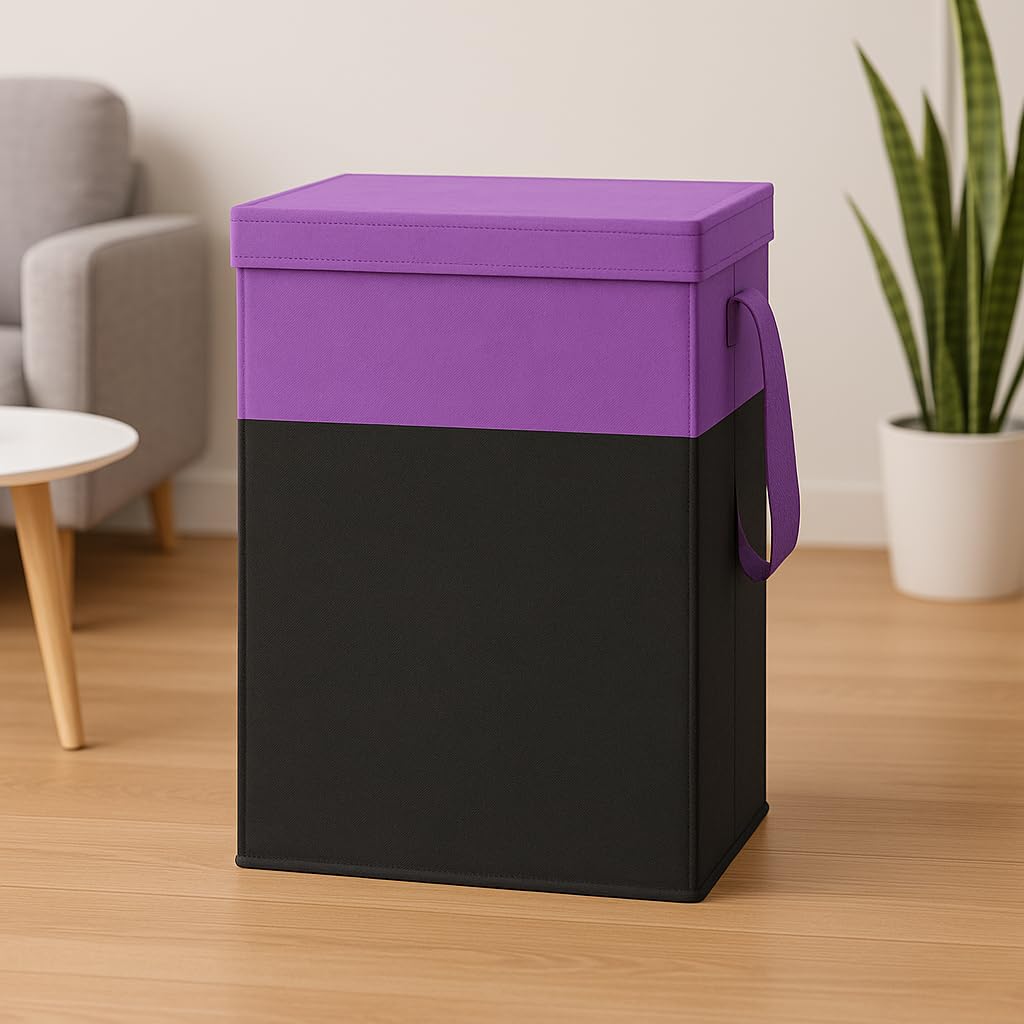 Ink Craft 75L Large Laundry Basket with Lid – Foldable Dirty Clothes Hamper & Cloth Storage Bin, Multipurpose Laundry Bag & Clothes Organizer for Bedroom, Bathroom & Home (1, Purple)-image-8