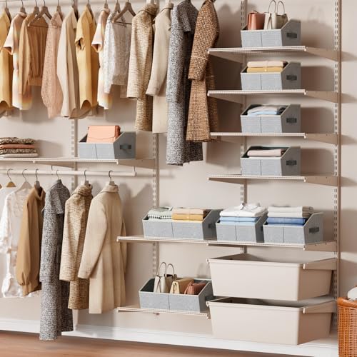 Image of Homsorout Storage Bins for Shelves - Small Trapezoid Closet Shelf Organizer, Fabric Organization Bins with Handles, Storage Baskets for Clothes, Towel, Purse, 6 Pack, Light Gray