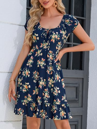 Image of HUHOT Teen Petite Women Floral Short Summer Mini Dresses with Pockets Cute Milkmaid Sundress 2026