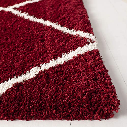 Image of Trellis Design Microfiber Hand Woven Shaggy Carpet Collection with 2 inch Pile Height Carpet for Living Room Size 8x11 feet coular Red /Ivory