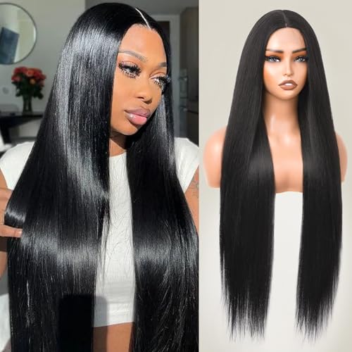 Cemuto Long Straight Black Wigs for Women Glueless...