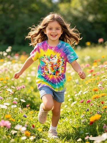 Image of SunFoucs Girls Kids Shirts Size 5-12 Tie Dye Casual Tshirt Short Sleeve Crewneck Tee Top | Short Sleeve Rainbow Tee Top