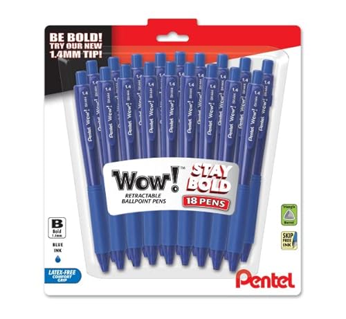 Pentel Wow! Retractable Ballpoint Pen, (1.4Mm) Bold Line, Triangular Barrel, Blue Ink, 18 Pack #TOP18