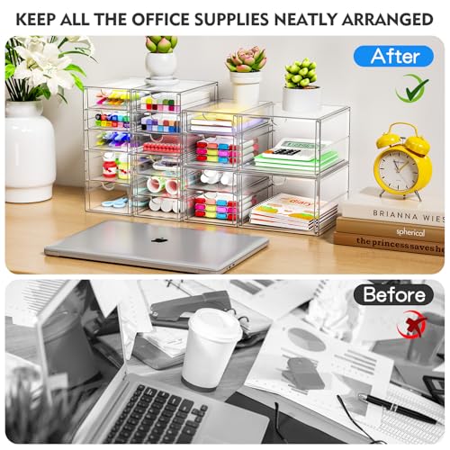 Image of ARSTPEOE Makeup Acrylic Organizer with 17 Drawers(4 Sets), Desk Organizers and Accessories, Clear Makeup Organizer, Dustproof Storage Drawers for Office Art Craft Supplies