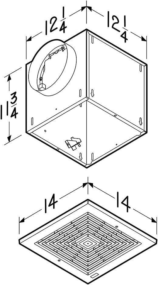 Dimensional drawing of Broan-NuTone L200 fan and grille