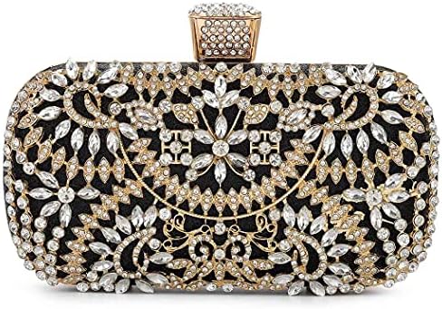 Yokawe Womens Crystal Evening Clutch Bag Bridal Wedding Purse Rhinestone Party Prom Handbag (Black)