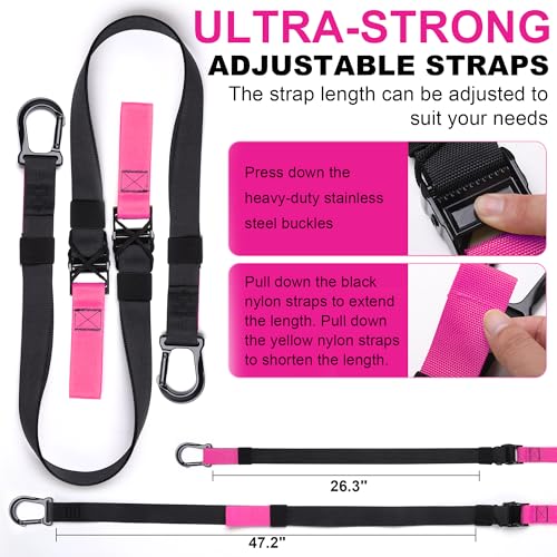 Home Resistance Training Kit | Full-Body Workout with Suspension Trainer Straps, Door Anchor, Handles, and Carrying Bag | Complete Home Gym Equipment (Pink) - Thumbnail 3