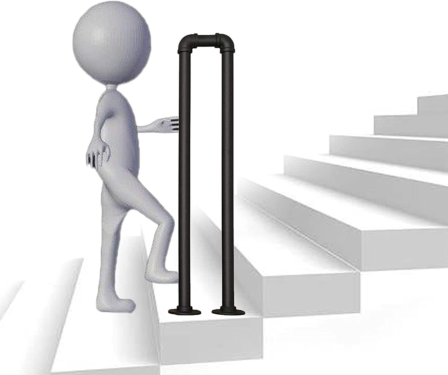 Handrail for Indoor Outdoor Staircase U Type Industrial Stair Handrail, Non-Slip Safety Wrought Iron Staircase Railing Safety Quick Install, Load-Bearing 200KG(90cm(2.95ft))