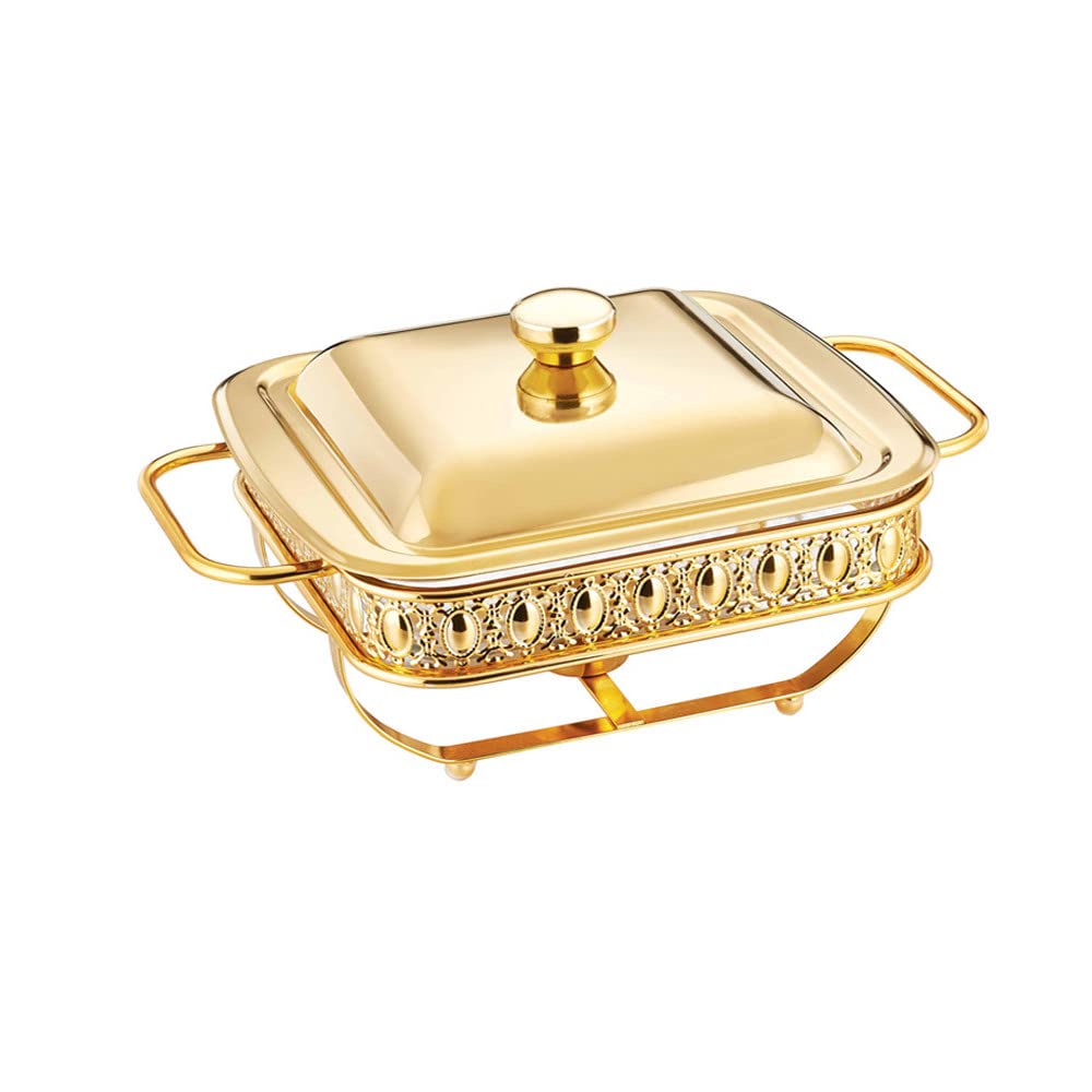 1.8L Buffet Pot Glass Alcohol Stove, Stainless Steel Chafing Dish Set Solid Fuel Boiler, Withstand High Temperatures Food Warmer for Household, Dinner Party Wedding,Gold