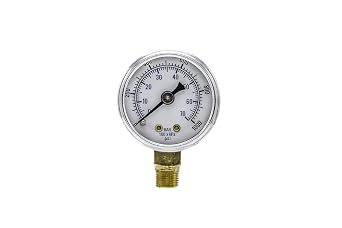 PIC Gauge 101D-204M 2" Dial, 0/1000 psi Range, 1/4" Male NPT Connection Size, Bottom Mount Dry Pressure Gauge with a Black Steel Case, Brass Internals, Chrome Bezel, and Plastic Lens